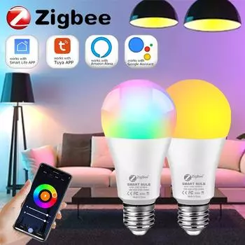 Zigbee 3.0 Умные светодиодные лампы E27 18 Вт 15 Вт 12 Вт RGB + WW + CW с регулировкой яркости и голосовым управлением через приложение для украшения спальни, гостиной