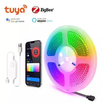 Zigbee Интеллектуальная RGB 5 В USB COB светодиодная лента ночник с регулируемой яркостью приложения светодиодная лента для декора комнаты Tuya настенная подсветка ТВ 1m
