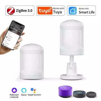 ZigBee Tuya Smart PIR датчик движения Детектор беспроводной индукции движения человеческого тела Домашняя сигнализация Работает с Alexa Google Assistant