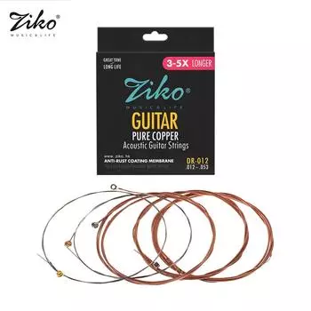 ZIKO DR-012 Струны для акустической гитары, шестигранная проволока из сплава, мембрана с антикоррозийным покрытием из чистой меди Coppery&Chrome,DR-011