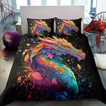 Zilong Pattern Duvet Cover Three-Piece Digital Printing Quilt Pillowcase Home Textile Kit Bedding EU single 135*200