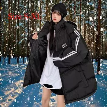 Зима 2022, новая корейская версия Harajuku, свободная средняя и длинная толстая хлопковая стеганая куртка с хлебной подкладкой S