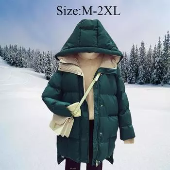 Зима 2022, новая одежда на хлопковой подкладке, женская корейская версия средней длины, свободная утепленная пуховая куртка с капюшоном на хлопковой подкладке, одежда для хлеба M