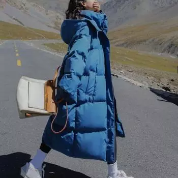 Зима 2022, новое длинное хлопковое пуховое платье, корейская версия большого размера, корейская модная куртка, зимняя теплая куртка S чёрный