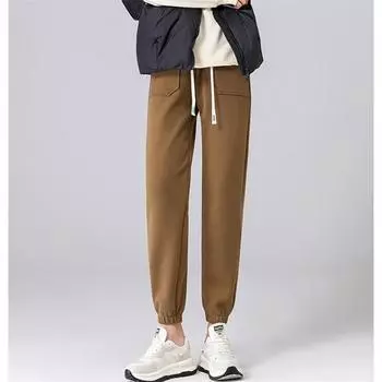 Зима 2022, свободные винтажные брюки с высокой талией для отдыха, спортивные штаны с эластичным шнурком, плюшевые утолщенные теплые трендовые женские брюки с начесом S
