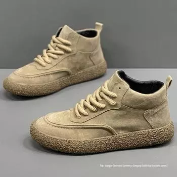 Зима 2024 г. Мужские высокие замшевые повседневные кроссовки из кожи - Trendy Maillard Design 42, upgraded version хаки