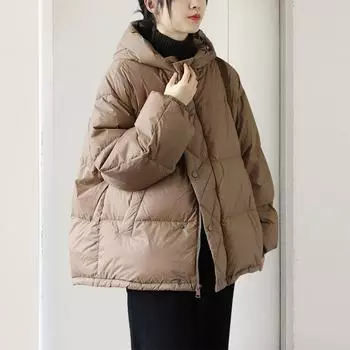 Зима 2024 года, мода, белый утиный пух, женский, повседневный, свободный, с капюшоном, черный, теплый M чёрный