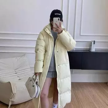 Зима 2024 года, новая длинная куртка-пуховик для женщин, белый утиный пух, утолщенный, с капюшоном, свободная студенческая куртка прилив S (80-55kg can be worn) серый