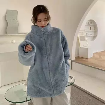 Зима 2024 года, новая корейская версия, свободный утолщенный термотоп, модное пальто из искусственного плюша ягненка, женский тренд M