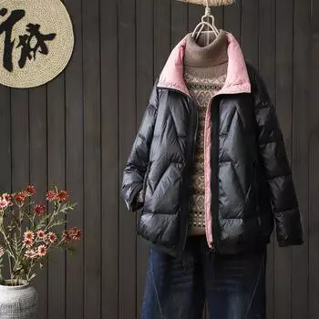 Зима 2024 года, новая куртка-пуховик с тесьмой в тон, женский воротник-стойка, простая молния, белый пуховик для женщин Tide S красный