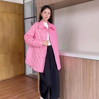 Зима 2024 года, новая легкая куртка-пуховик для женщин, резиновая рубашка средней и длинной длины, модная легкая белая куртка-пуховик на утином пуху прилив M чёрный