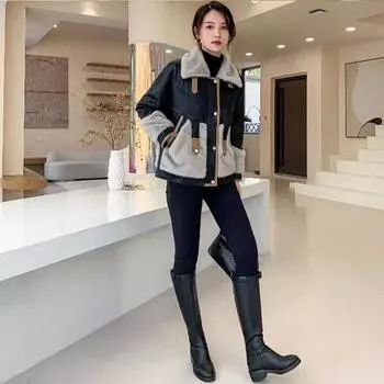 Зима 2024 года, новая модная короткая женская кожаная куртка высокого класса с утолщенным серебристо-голубым мехом норки, интегрированный верх L recommends 90-57.5kg