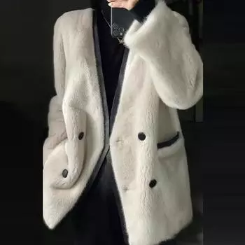 Зима 2024 года, новая норковая шуба для женщин, шуба из молодой норки, взрыв, экологически чистая шуба S [within 50 kg] белый