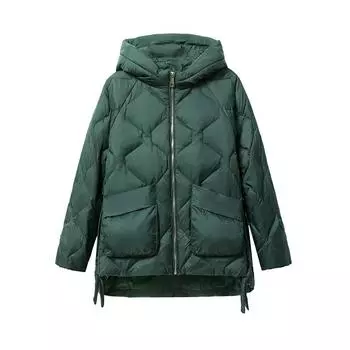 Зима 2024 года, новая повседневная куртка-пуховик с капюшоном, женская утолщенная с длинным рукавом, модная теплая куртка с белой утиной пуховой лентой M 100--60kg or so чёрный