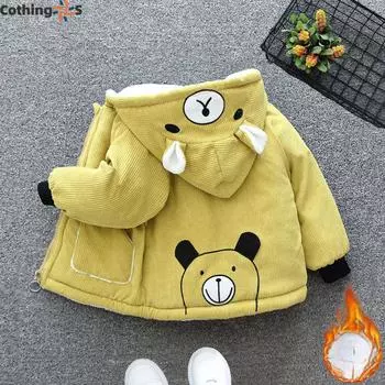 Зима 2024 года. Новая зимняя одежда с рисунком медведя. Утепленная и утепленная детская зимняя одежда. 90