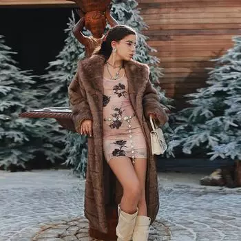 Зима 2024 года, новое молодое пальто средней и длинной длины из экологически чистого искусственного меха коричневого соболя S светло-коричневого