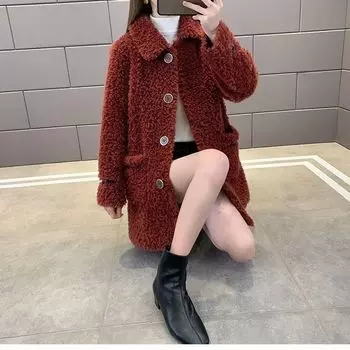 Зима 2024 года, новое утолщенное кожаное пальто, женское зимнее интегрированное пальто из овечьей шерсти средней и длинной длины S