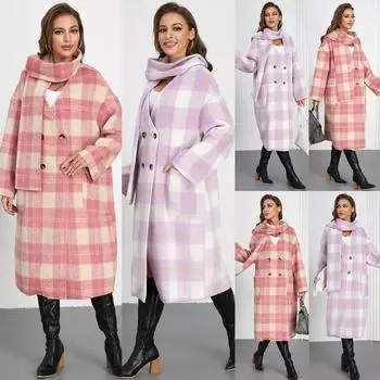 Зима 2024 года, новое женское пальто средней и длинной длины, элегантный двубортный шарф с V-образным вырезом S