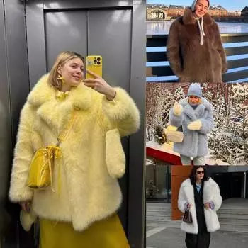 Зима 2024 года, новое женское пальто из искусственного меха, средней и длинной длины, свободное пальто из искусственного лисьего плюша S светло-синий