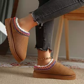 Зима 2024 года, новые бархатные хлопковые зимние туфли на толстой подошве с одной педалью, повседневная женская обувь большого размера 36 коричневый