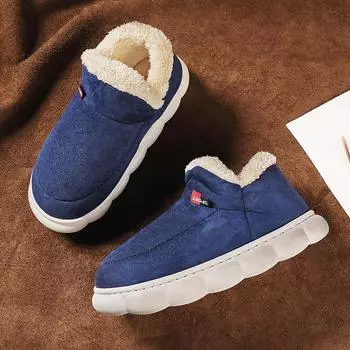 Зима 2024 года, новые классические плюшевые тапочки для мужчин, пушистые теплые ботинки, хлопковая обувь для отдыха, уютные домашние тапочки 40-41 синий