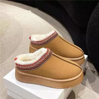 Зима 2024 года, новые модные цветные туфли с круглым носком и толстой подошвой, верхняя одежда для женщин, хлопковые тапочки, удобные и теплые женские сапоги 35 чёрный