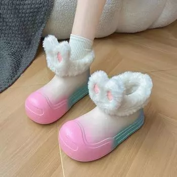 Зима 2024 года, новые модные теплые женские плюшевые милые женские модные нескользящие теплые повседневные зимние туфли на плоской подошве 35 чёрный