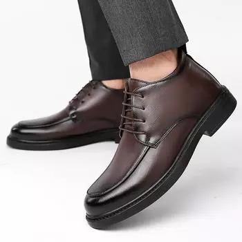 Зима 2024 года, новые мужские кожаные туфли в деловом стиле с ворсом, мужские кожаные туфли с высоким берцем, флисовая утолщенная термохлопковая кожа 38