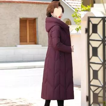 Зима 2024 года, новые женские длинные модели выше колена, свободные, однотонные, универсальные, утолщенные, теплые, пуховики для мам среднего возраста L recommends 101-55kg фуксия