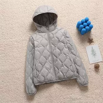 Зима 2024 года, новый легкий и тонкий короткий белый пуховик с капюшоном, женская теплая зимняя куртка на молнии M чёрный