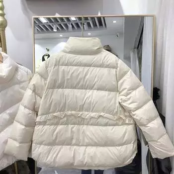 Зима 2024 года, новый легкий и тонкий пуховик с кружевным воротником-стойкой, женский короткий литературный и ретро-пуховик с оборками по краю, белый утиный пуховик S белый