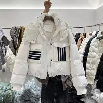 Зима 2024 года, новый пуховик с капюшоном, женский, небольшой, модный, свободный и тонкий, короткий, пальто S recommends within 60kg белый