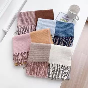 Зима 2024 года, новый радужно-сетчатый темпераментный простой имитационный кашемировый шарф, универсальная шаль, теплый и толстый шарф с кисточками для мужчин и женщин 180*60cm