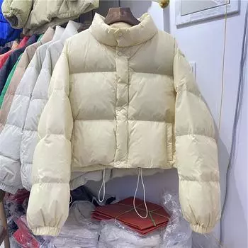 Зима 2024 года, новый женский пуховик Dongdaemun с коротким воротником-стойкой, утолщенный белый утиный пуховый жакет S чёрный
