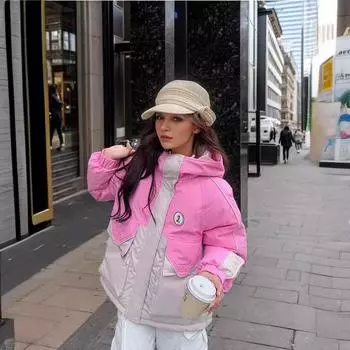 Зима 2024 года, оригинальная высококачественная одежда из хлопка-пуха, женская корейская версия, свободная и универсальная пара, короткие мужские и женские, одинаковый стиль S розовый
