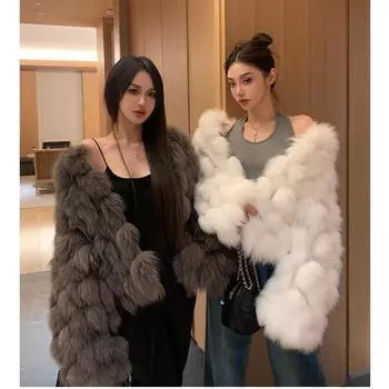 Зима 2024 года, шуба из искусственной лисицы, женская короткая, шуба из искусственной норки, плюшевая шуба из искусственного енота One Size розовый