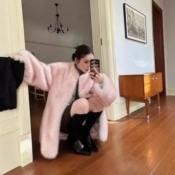 Зима 2024 года, зимняя искусственная лисья шерсть, средняя и длинная шерсть, иностранный стиль, экологически чистый мех, высококачественный утолщенный плюшевый жакет S