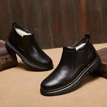 Зима 2024 Мужские ботинки из натуральной кожи: Удобная, теплая шерстяная обувь больших размеров 45-46 на каждый день из хлопка. 42