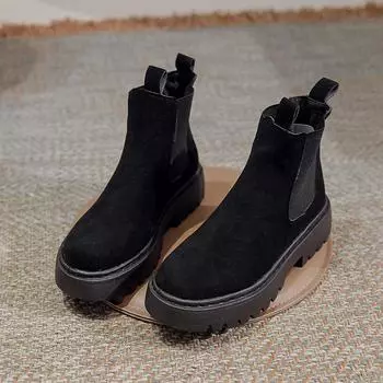 Зима 2024 Новые замшевые черные женские ботильоны на платформе Повседневные ботинки Челси Модные мотоциклетные модные короткие ботинки женские 35 бежевый