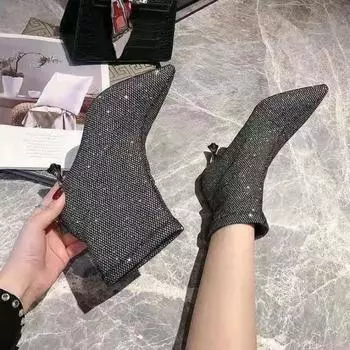 Зима 2024 женские ботильоны новые в блестках ПУ высококачественные ботинки осенние ботинки дизайнерские роскошные в продаже женские короткие туфли 35