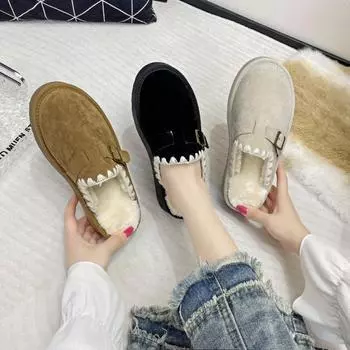 Зима 2024 Женские шерстяные тапочки Теплые шерстяные тапочки на платформе Женские тапочки Женские тапочки из овчины Женская обувь 35 бежевый