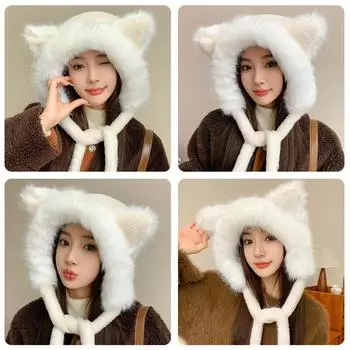 Зима 2025 года, новая женская интегрированная плюшевая шапка, утеплитель для шеи, шапка для верховой езды, уличный шлем Anti E1O0 beige-One size