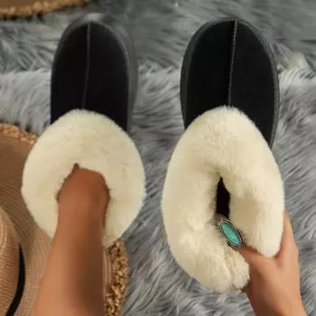 Зима 2025 года, новые женские сапоги из овчины и шерсти на толстой подошве, нескользящие, модные женские мини-теплые утолщенные женские сапоги 36 чёрный