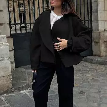 Зима 2025 года, новый белый шерстяной кардиган, куртка веерообразная, без пряжек, утолщенное женское пальто S белый