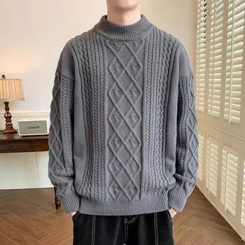 Зима 2025 года, новый качественный модный вязаный свитер с капюшоном, полувысокий воротник, свитер для мужчин/женщин M бежевый