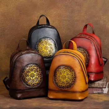 Зима 2025 года, новый кожаный рюкзак в китайском стиле в стиле ретро, вместительный рюкзак