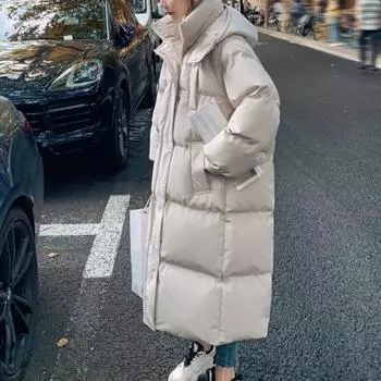 Зима 2025 Новое длинное платье из хлопка-пуховика Корейская версия большого размера корейской модной куртки Куртка Зимняя жара S