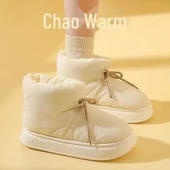 Зима 2025 Женские высокие хлопковые тапочки: Теплые, нескользящие, водонепроницаемые, с каблуками для использования на улице и дома 36-37 fits 35-36, inner length 230mm