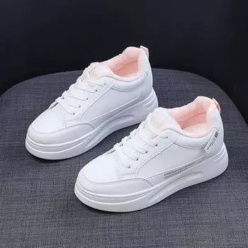 Зима Белые туфли Женские кроссовки Мода Плюс Бархат Теплые туфли Платформа Беговая обувь Дизайнерская обувь 34 белый