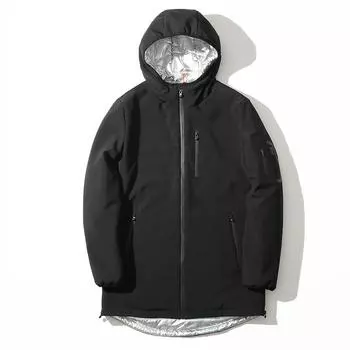 Зимняя длинная куртка с капюшоном, тренчкот, черная ветровка, модное мужское пальто L чёрный